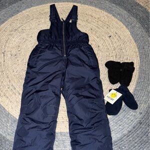 Size 4 kids navy Snow Bib with Mittens